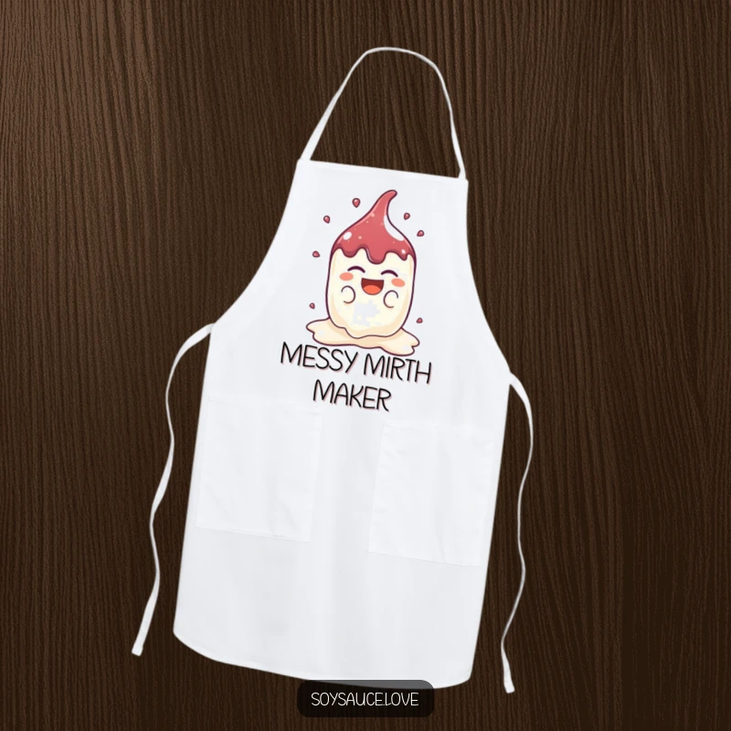 Funny Kawaii Soy Sauce Apron: A cute soy sauce splat character laughs heartily, adding a fun and functional touch to kitchen wear.