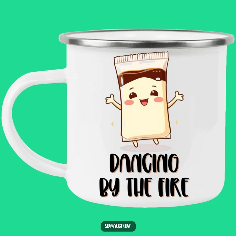Funny Enamel Camping Mug - Dancing Soy Sauce Packet Campfire Cup Gift