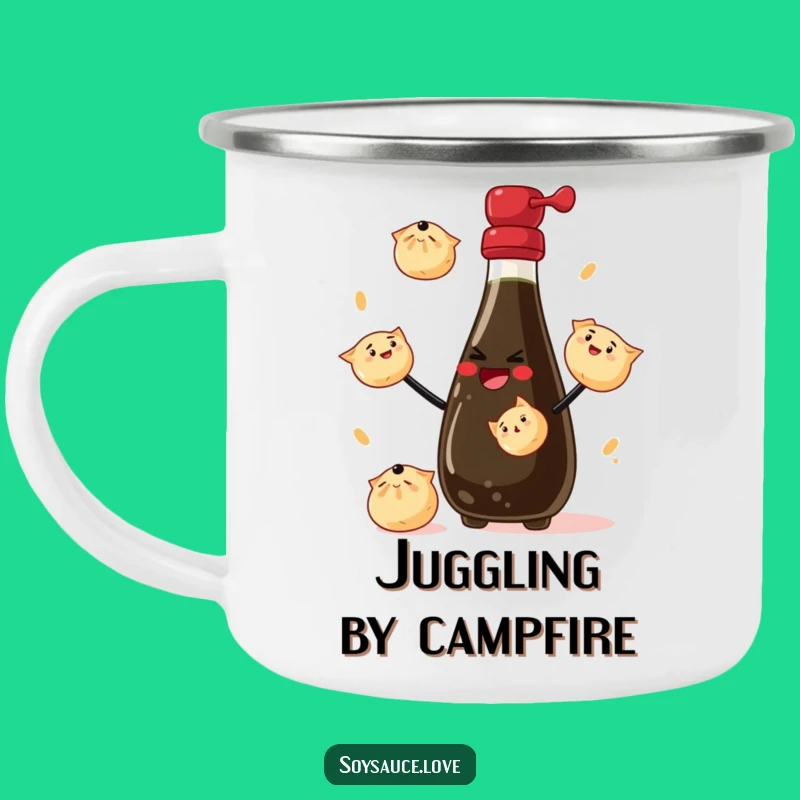 Funny Enamel Camping Mug - Juggling Soy Sauce Bottle Campfire Cup Gift