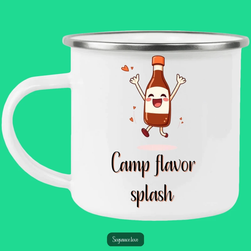 Funny Soy Sauce Jump Camping Mug: Joyful Condiment Adventure Drinkware