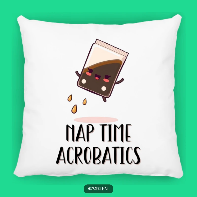 Funny Kawaii Soy Sauce Cartwheel Pillow, Comfy and Hilarious Accent Decor