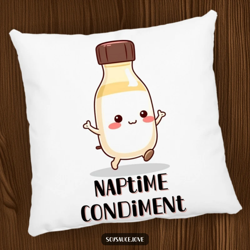 Funny Kawaii Soy Sauce Pillow: A cute soy sauce bottle is captured mid-hop, offering cozy comfort and a playful aesthetic.