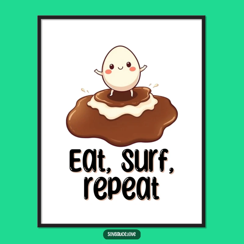 Funny Egg Surf Digital Art - Cheerful Surfer Print, Instant Funny Gift