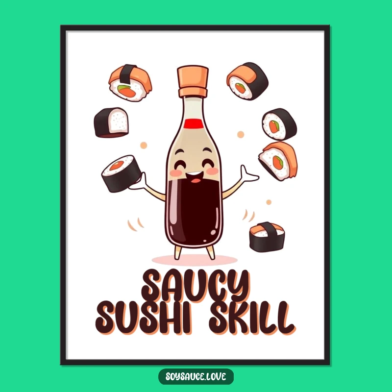 Funny Juggling Soy Sauce Digital Art - Sushi Skill Print, Instant Foodie Gift