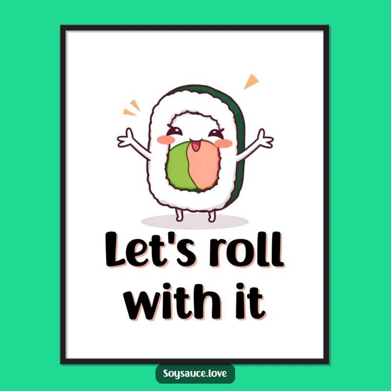 Funny Kawaii Sushi Roll Dance Digital Art - Winking Sushi Print, Gift