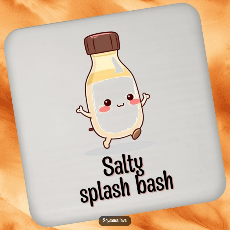 Funny Kawaii Soy Sauce Coaster: A cute soy sauce bottle hops playfully, protecting surfaces with charming, condiment-inspired fun.