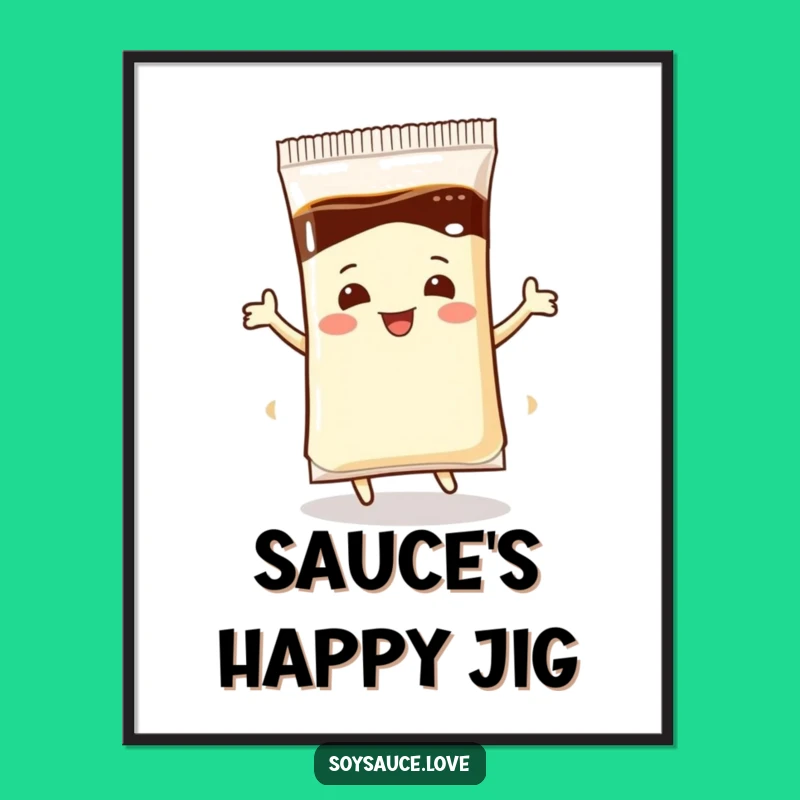 Funny Food Art Print - Dancing Soy Sauce Packet Wall Decor Gift