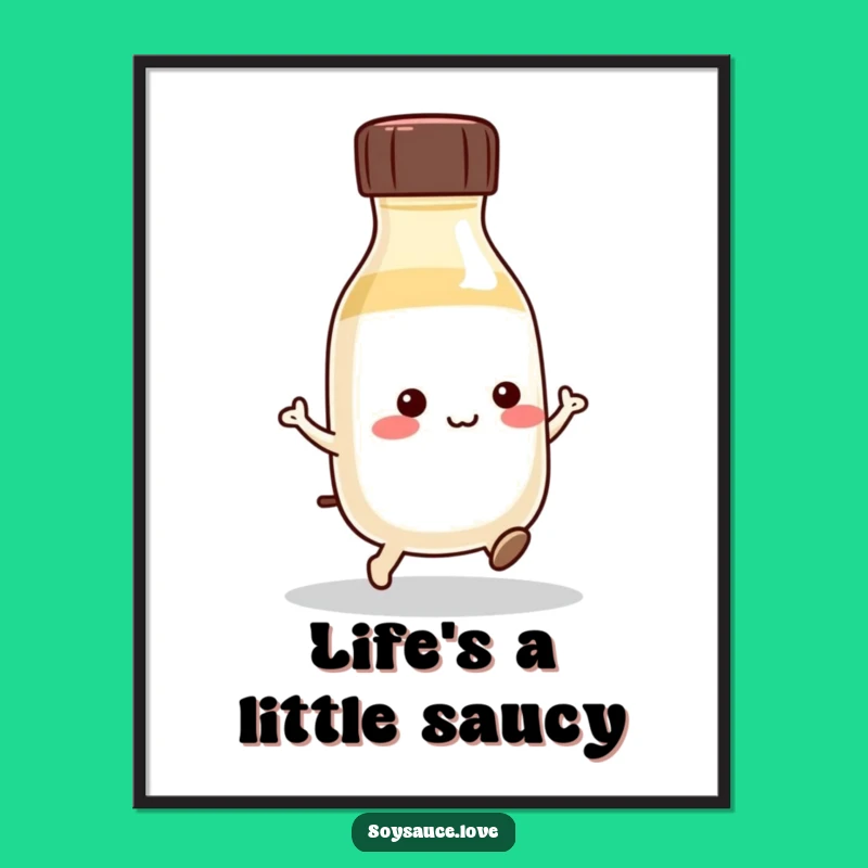 Funny Free Printable Wall Art: Kawaii Soy Sauce Bottle Hopping with Joy, Art