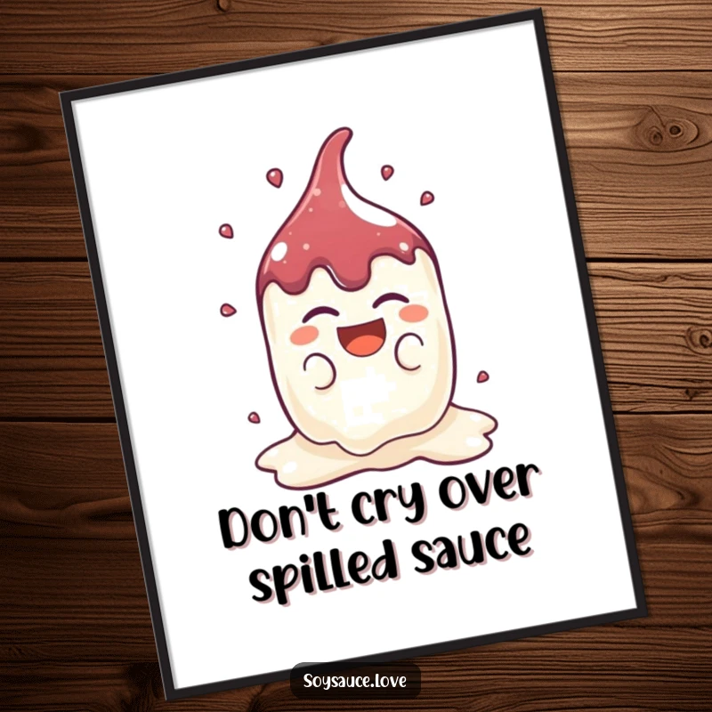 Funny Free Printable Wall Art: A kawaii soy sauce splat character laughing heartily, radiating infectious joy and humor.