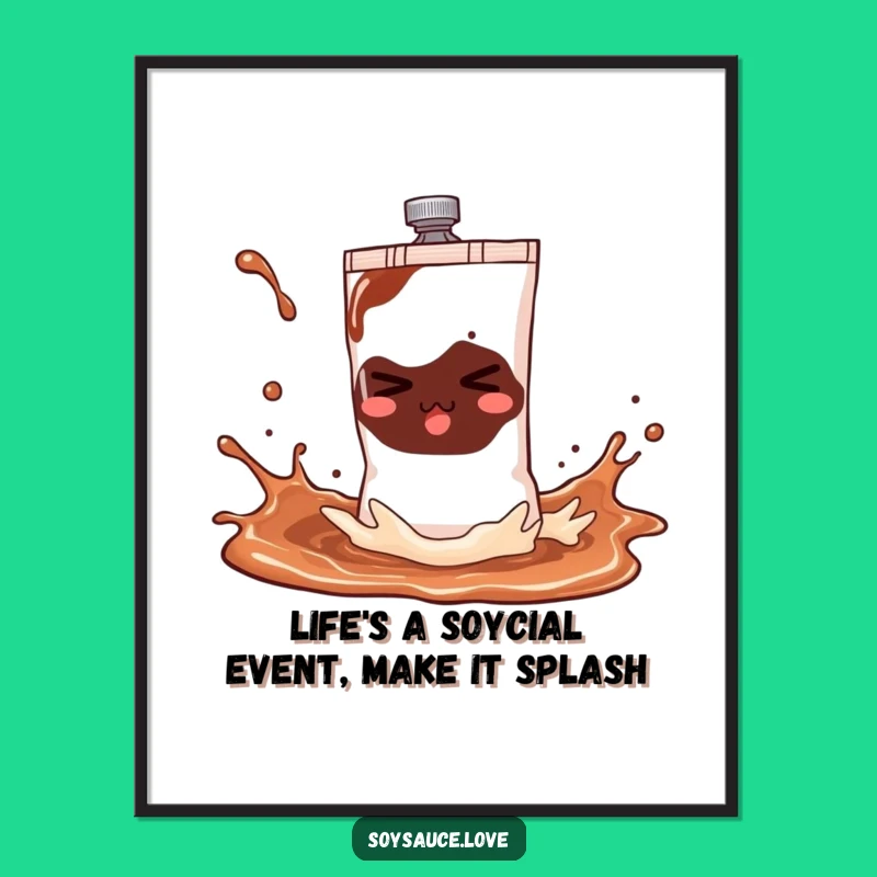 Funny Free Printable Wall Art: Mischievous Soy Sauce Sachet Splash - Cute Downloadable Decor
