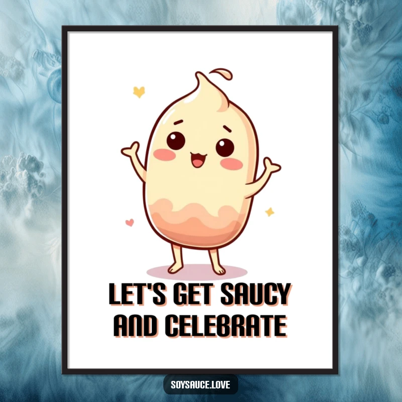 Funny Free Printable Wall Art: A kawaii soy sauce bottle character doing a ridiculously silly jig, bringing laughter and color.