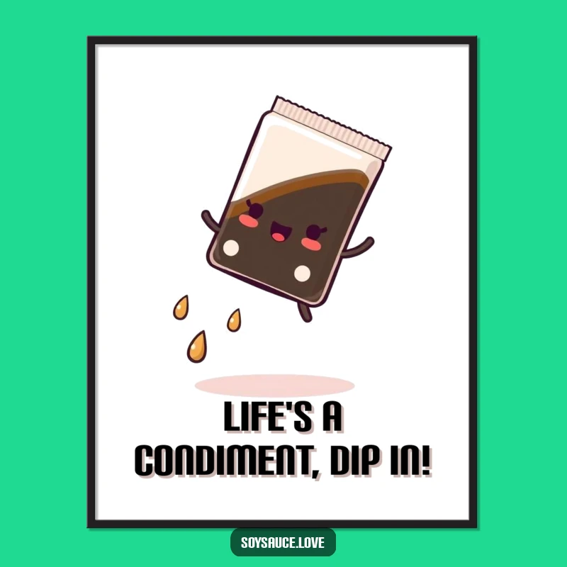 Free Printable Wall Art: Kawaii Soy Sauce Cartwheel Action - Funny Downloadable Anime Decor