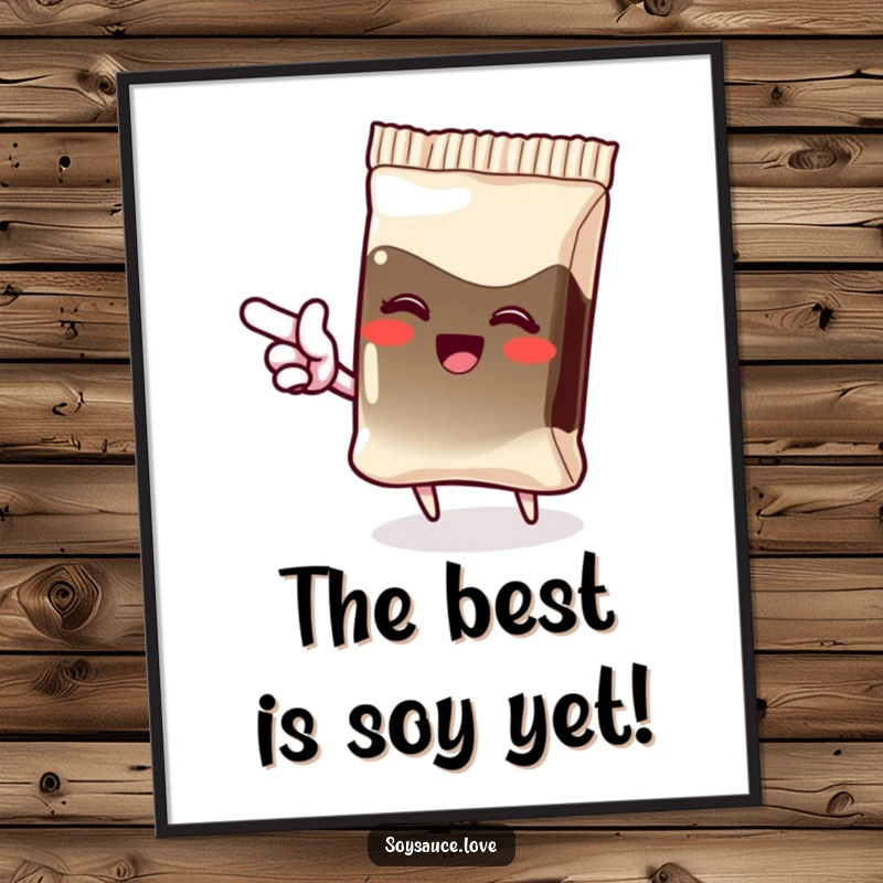 Funny Free Printable Wall Art: A kawaii soy sauce packet giggling and pointing with an excited flourish, adding a playful vibe to any room.