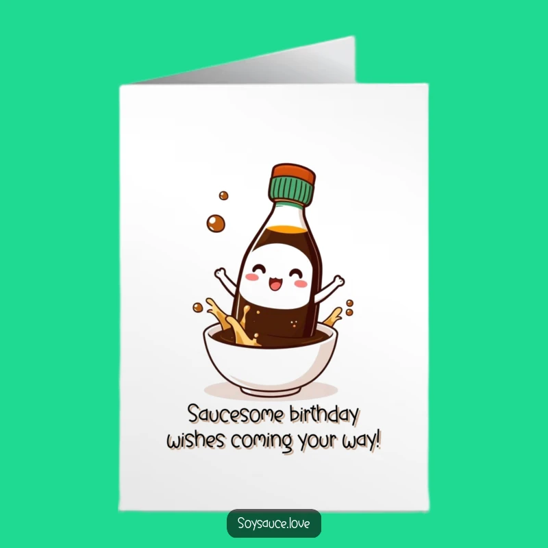 Free Printable Birthday Card: Kawaii Soy Sauce Splash Funny Downloadable Greeting
