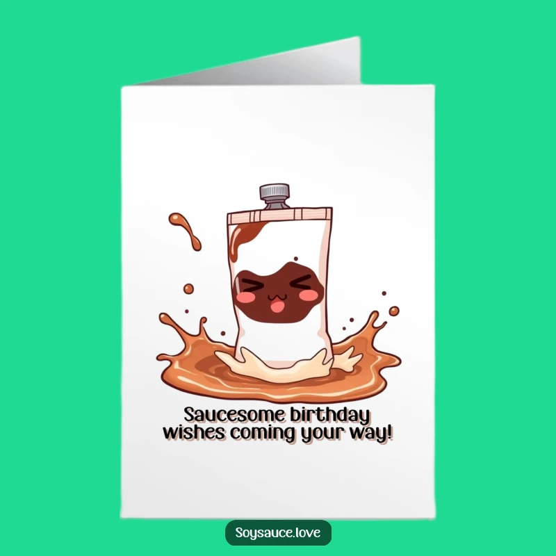 Free Printable Birthday Card: Mischievous Soy Sauce Sachet Splash - Funny Downloadable Gift