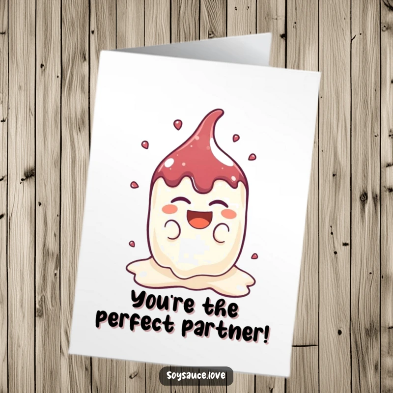 Funny Free Printable Congrats Card: A kawaii soy sauce splat character laughing heartily, celebrating success with glee.