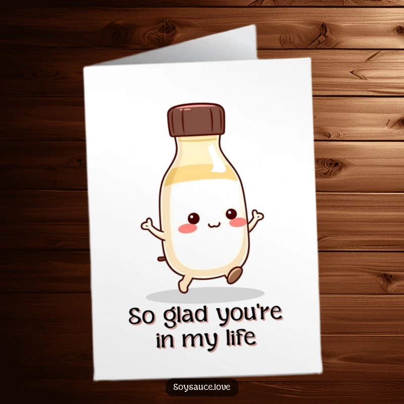 Funny Free Printable Thank You Card: A kawaii soy sauce bottle doing a little hop, showing heartfelt thanks.