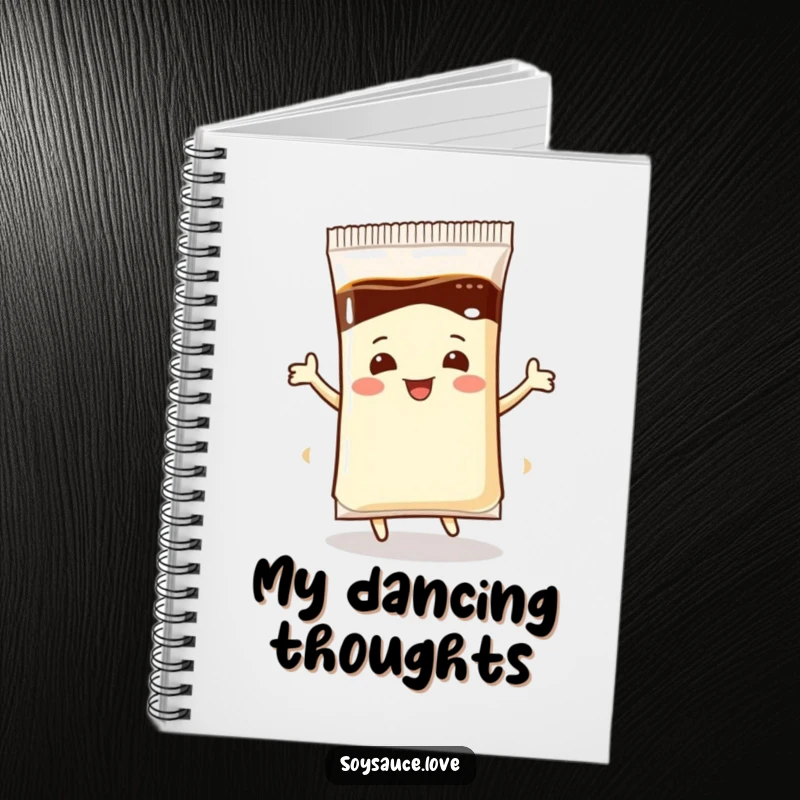 Funny Notebook: A journal designed with a happy soy sauce packet performing a dance, perfect for jotting down culinary ideas.